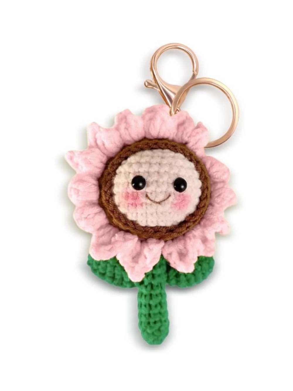 $28.00- Handmade Crocheted Smiling Flower Bag Charm Keychain Pink